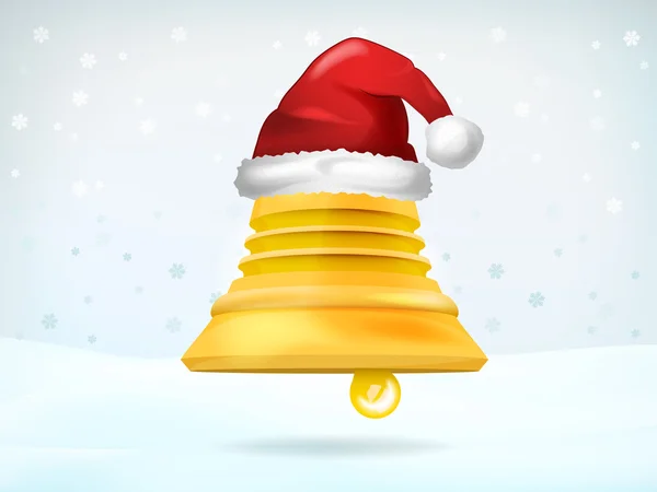 Golden xmas bell covered with Santa cap — Stock Vector