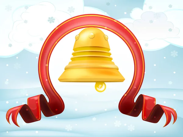 Goldene Glocke mit Weihnachtsschleife — Stockvektor