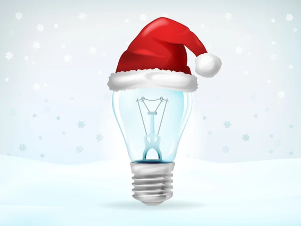 Electric bulb idea covered with Santa cap — Stock Vector