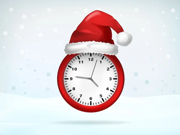 Red running clock covered with Santa cap — Stock Vector