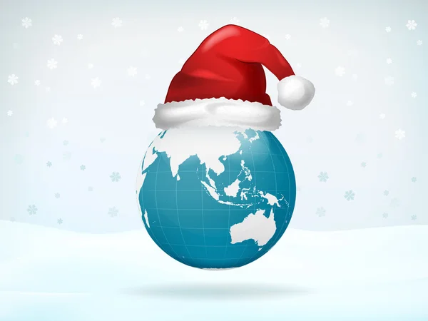 Asien Globus Ansicht bedeckt mit Weihnachtsmütze — Stockvektor