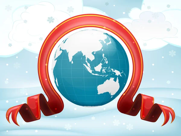 Asien Globus mit Weihnachtsschleife — Stockvektor