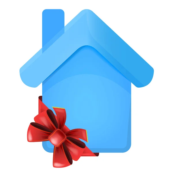 Casa azul con lazo festivo rojo — Vector de stock