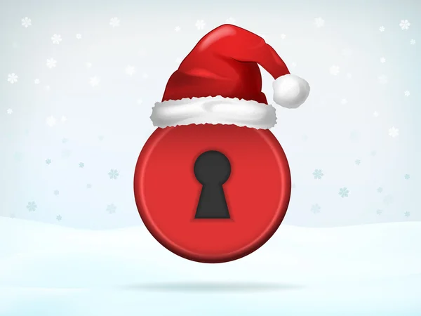 Xmas access padlock covered with Santa cap — Stock Vector