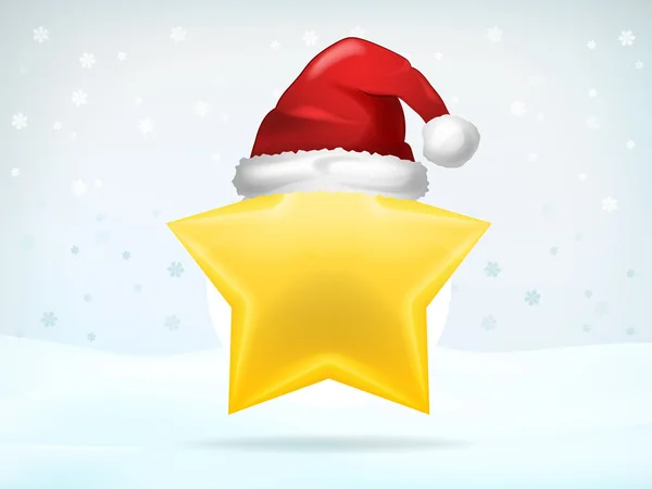 Goldener Stern mit Weihnachtsmütze bedeckt — Stockvektor
