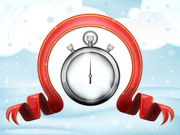 Time Countdown mit Weihnachtsschleife am Winter Scenery Vektor — Stockvektor