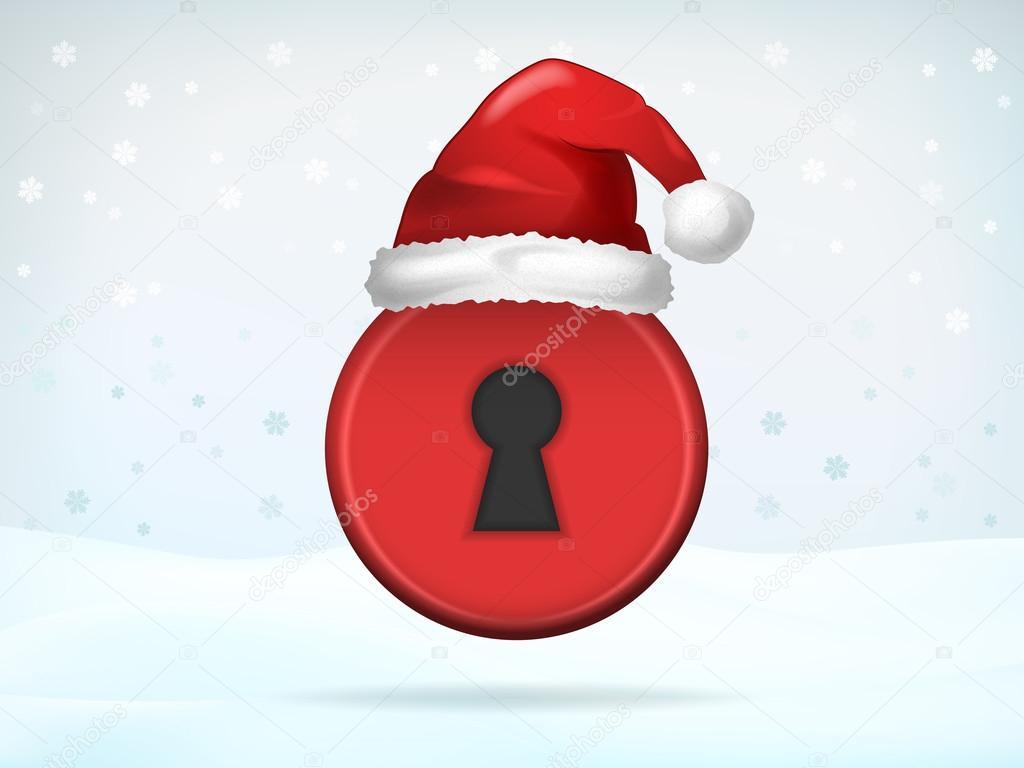 Xmas access padlock covered with Santa cap 