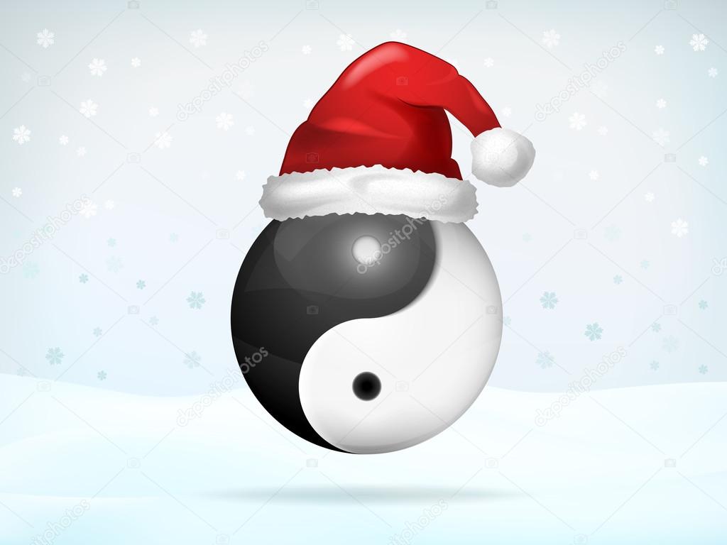 yin and yang spirit covered with Santa cap 