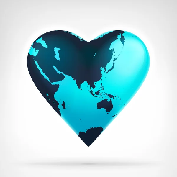 Asia earth globe shaped as heart — Stock Vector