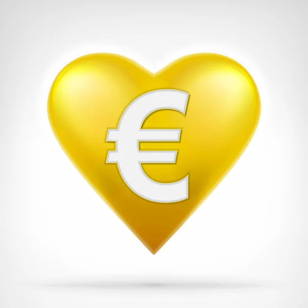 Moneda de euro en forma de corazón dorado — Vector de stock