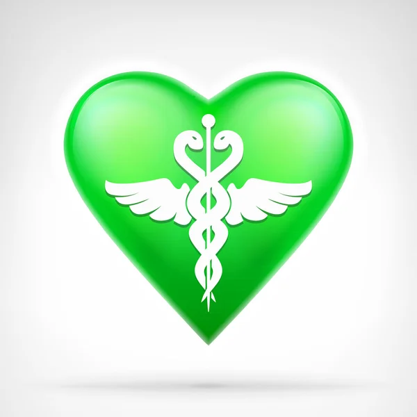 Medical sign on green heart symbol — Stock Vector