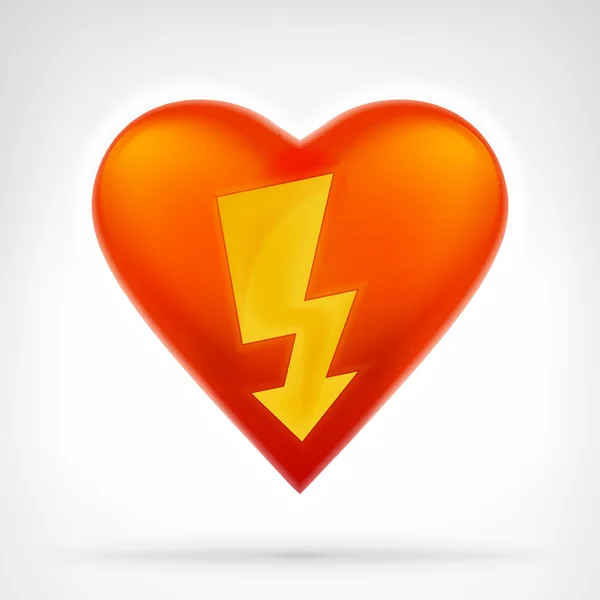 Strike power bolt to heart symbol — Stock Vector