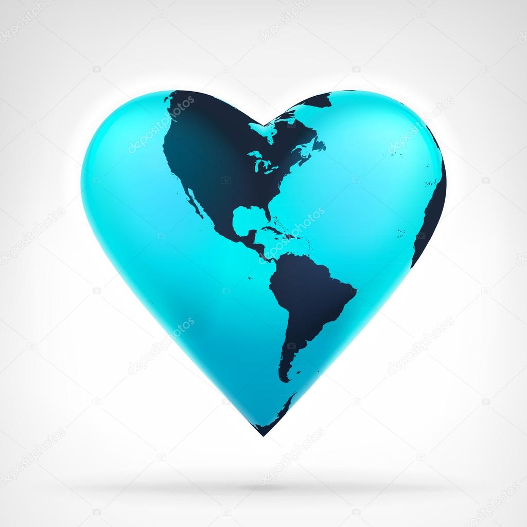 America earth globe shaped as heart