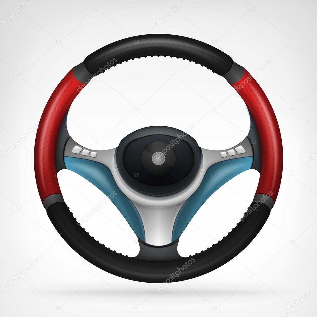 Racing steering wheel with red side handle