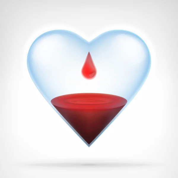 Heart glass with blood liquid — Stock Vector