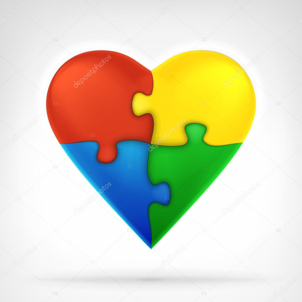 Heart shaped four puzzle pieces