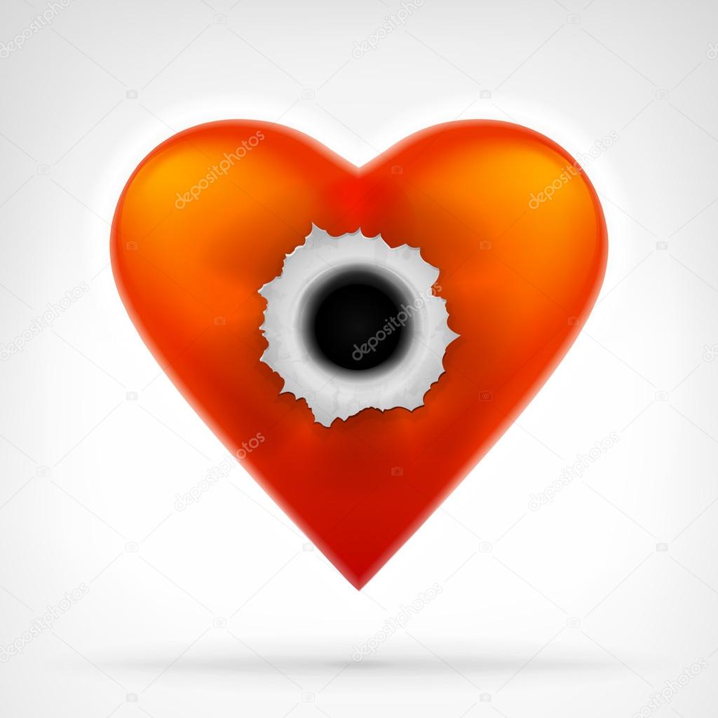 Red heart with bullet hole