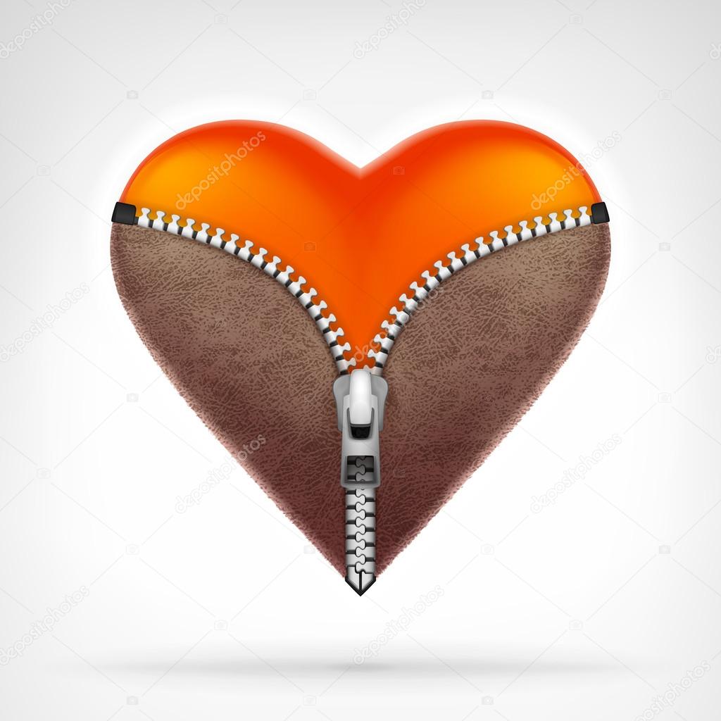 Undressed red heart at leather clothes