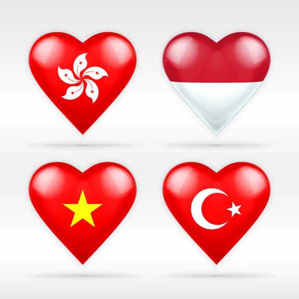 Banderas de Hong Kong, Indonesia, Vietnam y Turquía — Vector de stock