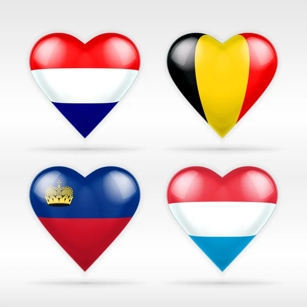 Nederland, België, Lichtenstein en Luxemburg vlaggen — Stockvector