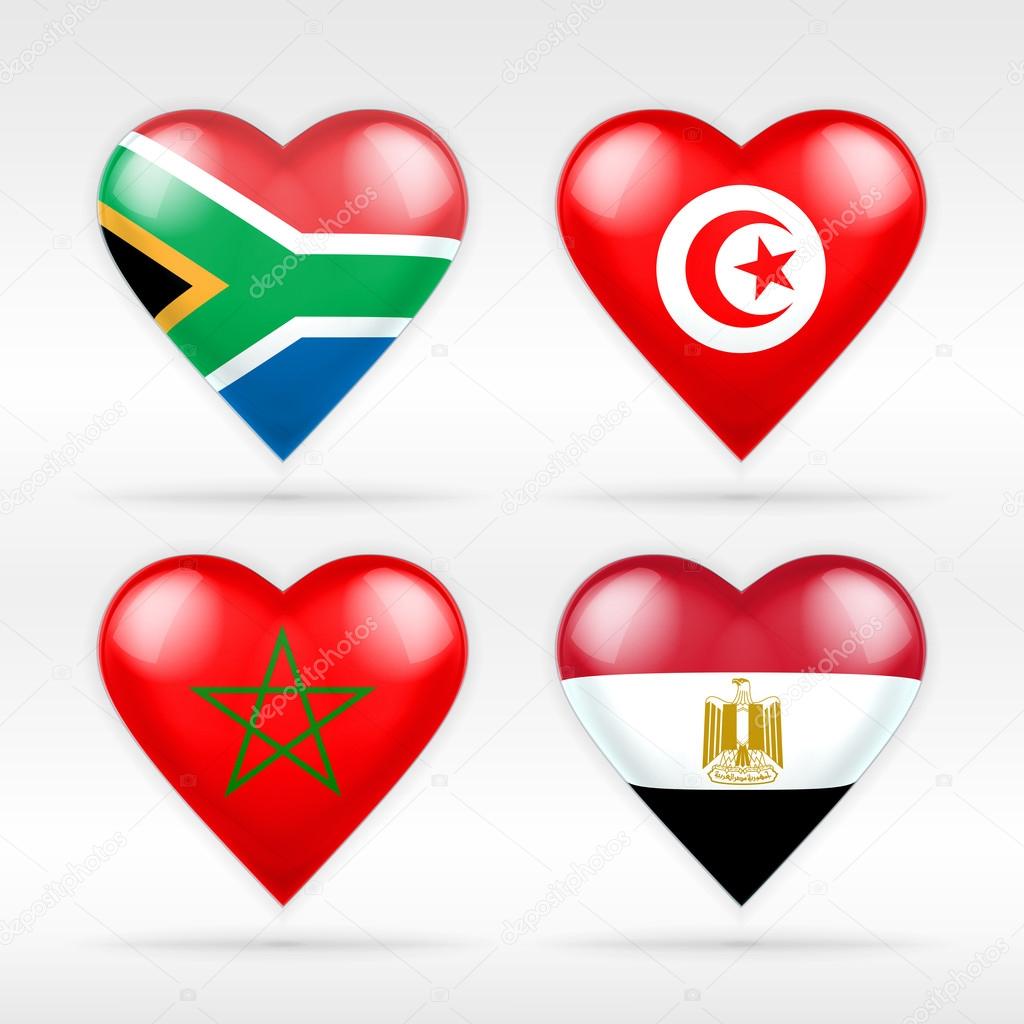 South Africa, Tunisia, Morocco and Egypt flags