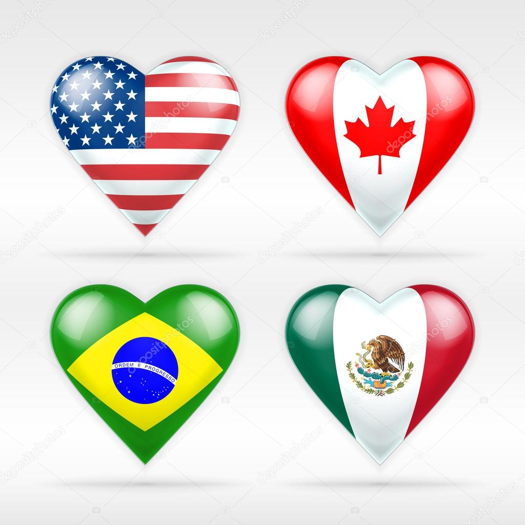USA, Canada, Brazil and Mexico flags