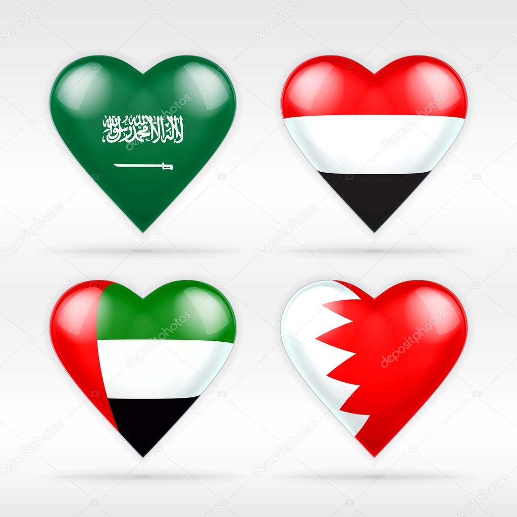 Saudi Arabia,Yemen,United Arab Emirates and Bahrain flags
