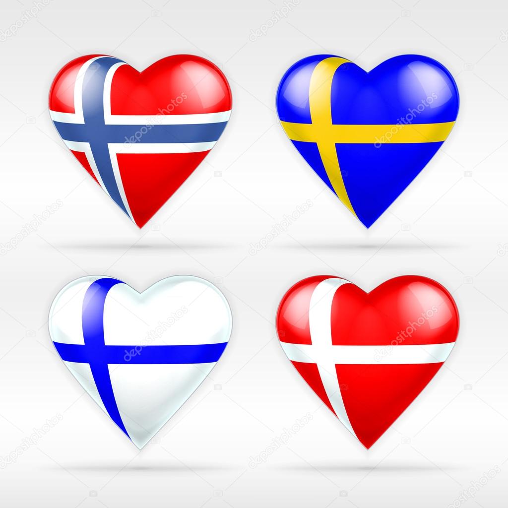 Norwegen, Schweden, Finnland und Dänemark Fahnen ...