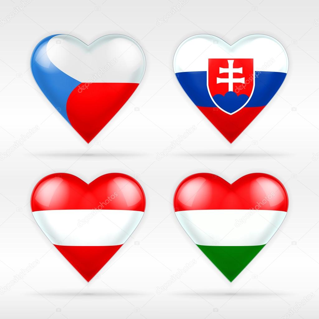 Czech republic, Slovakia, Austria and Hungary flags