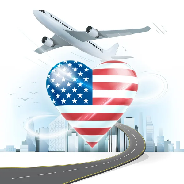 Travel concept with USA flag — Stock Vector