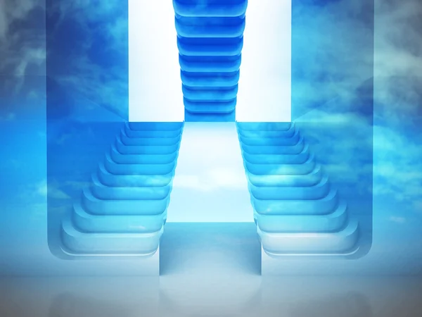 Три лестницы в синем свете — стоковое фото