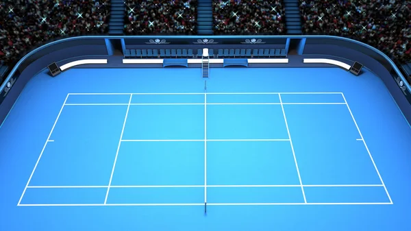 网球蓝色法院透视上部侧视图 — 图库照片