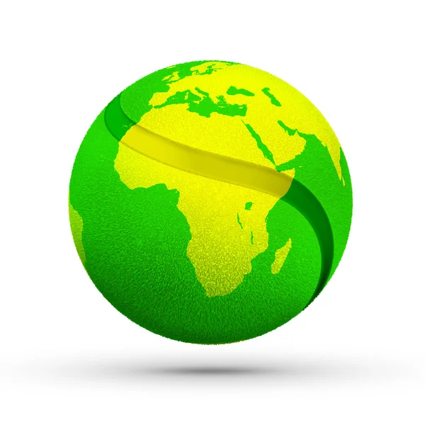 Текстура карты мира по зелёному теннисному мячу — стоковое фото