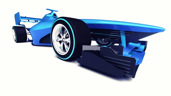 Blauwe 3d Formule auto geïsoleerd op witte perspectief vooraanzicht — Stockfoto