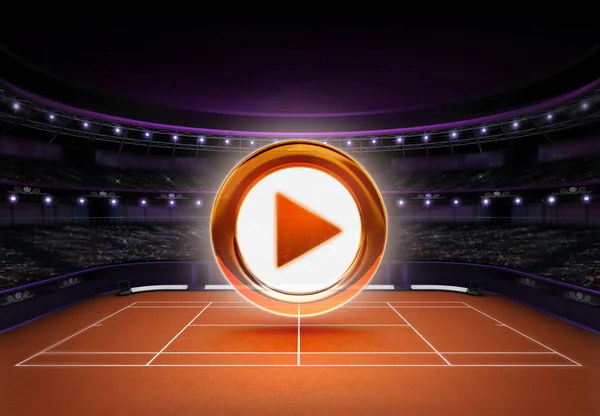 Estádio de tênis de barro laranja com ícone de jogo sobre quadra — Fotografia de Stock