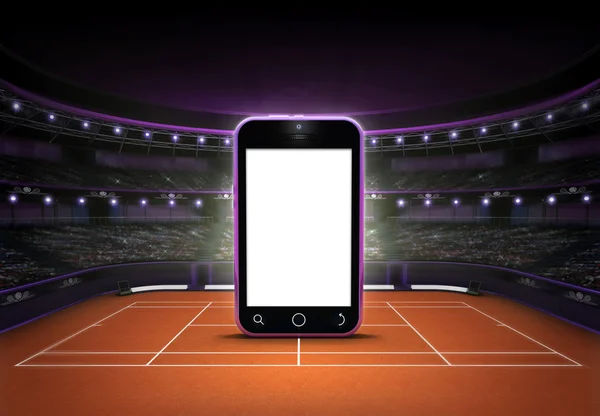 Mobiele telefoon met leeg scherm geplaatst op een klei-Hof — Stockfoto