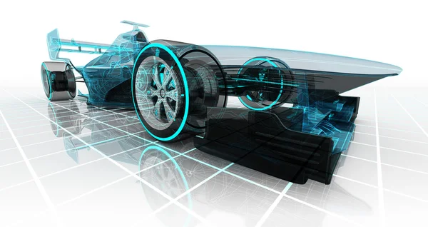 Fórmula coche tecnología wireframe bosquejo perspectiva vista frontal — Foto de Stock