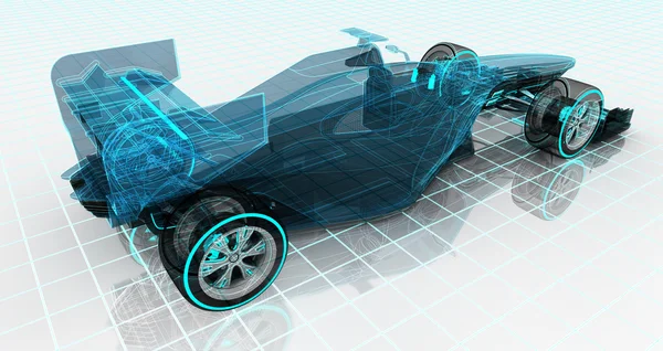Fórmula coche tecnología wireframe bosquejo vista posterior superior — Foto de Stock
