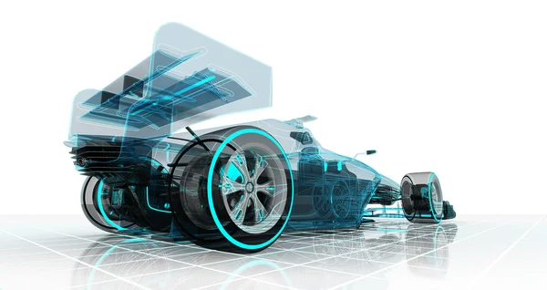 Formel-Auto-Technologie Drahtgestell-Skizze Perspektive Rückseite — Stockfoto