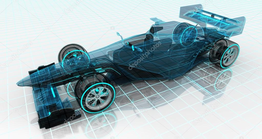 formula car technology wireframe sketch upper front view