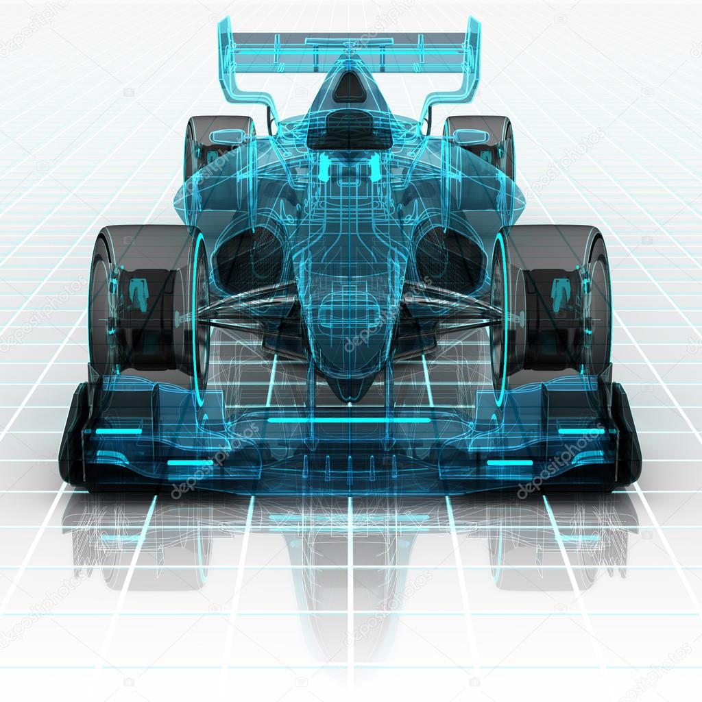 formula car technology wireframe sketch front view 