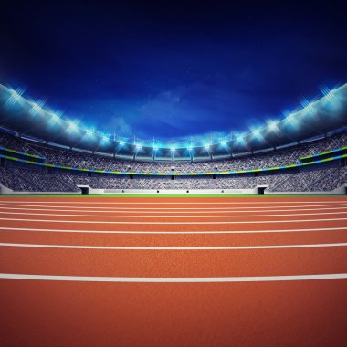 athletics stadium with track at general front night view clipart