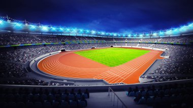 Atletizm Stadyumu köşe görünümü, parça ve çim alanı ile 