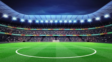 lighted football stadium with fans in the stands clipart
