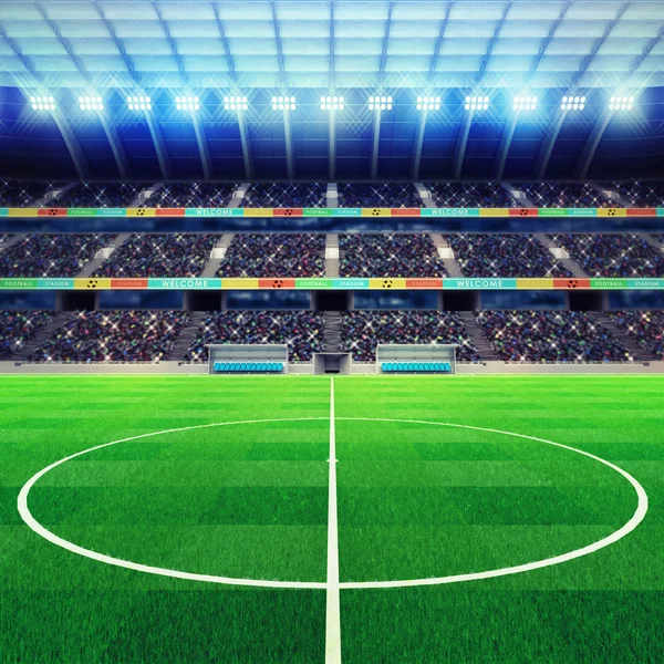 Işıklı Futbol Stadyumu orta standları hayranları ile — Stok fotoğraf