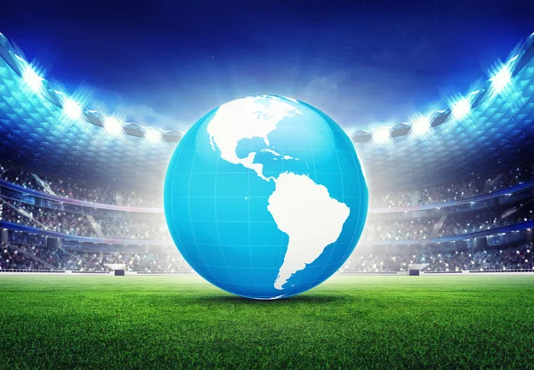 Fußballstadion mit Amerika-Weltkarte — Stockfoto