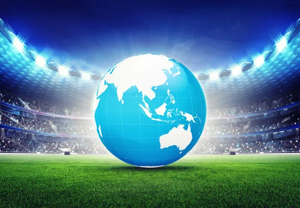 Stadio di calcio con mappa Asia globo — Foto Stock