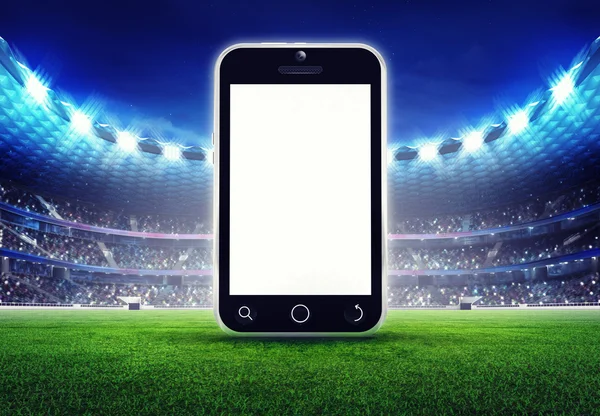Football stadium with editable empty cell phone display — Stock Photo, Image