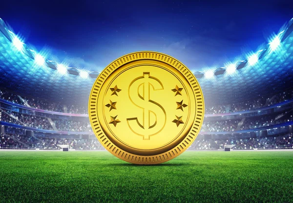 Stadio di calcio con moneta d'oro Dollaro — Foto Stock