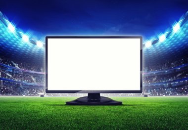 football stadium with empty editable tv screen frame clipart